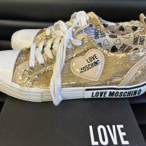 Love Moschino Gold Sequin Sneakers Size 39 IT/ 9 US